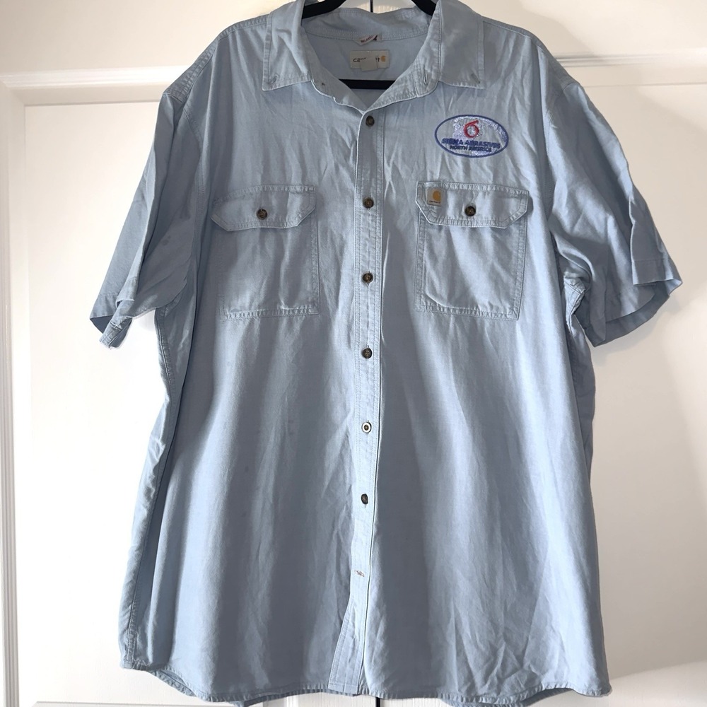 Carhartt Shirt Mens 2XLT Blue Chambray Short Sleeve Button Up Workwear